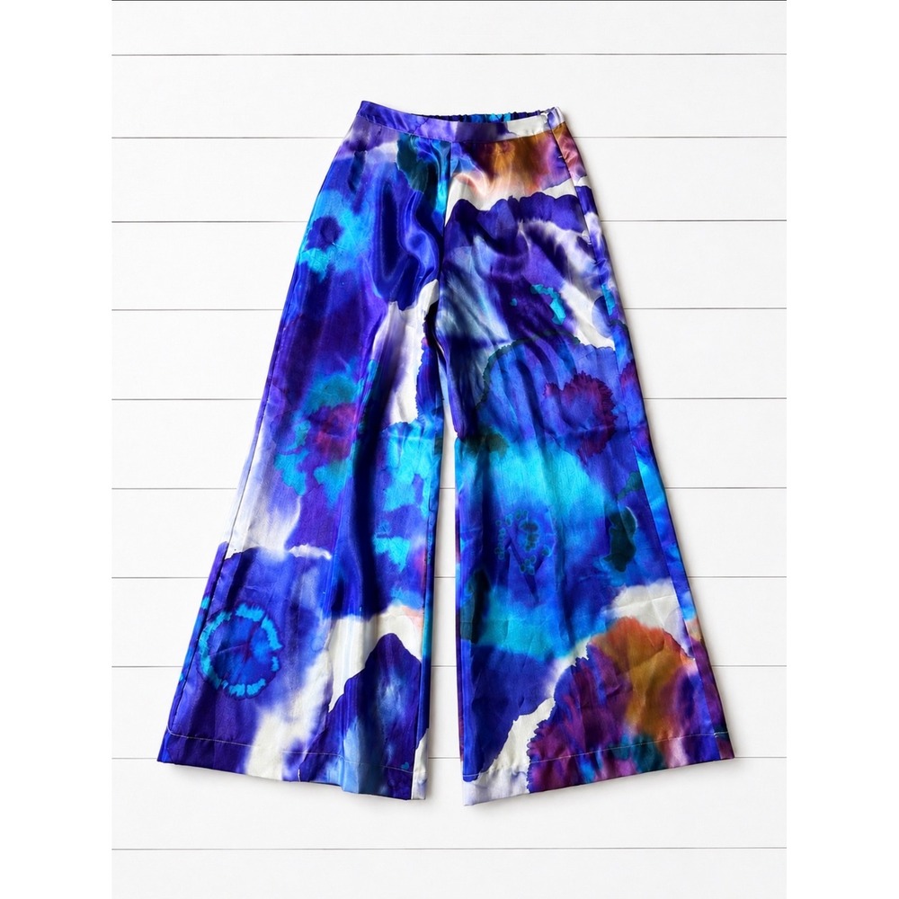 Samuel Dong Peri Abstract Floral Satin Palazzo Pants Wide Leg High Rise XS NWT